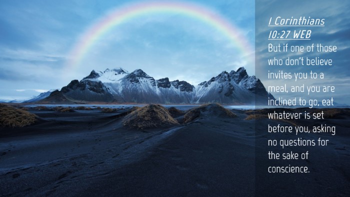 Picture 04 - 1 Corinthians 10:27 WEB Desktop Wallpaper - But if one of those who don't believe invites you - Desktop Bible Verse Wallpaper