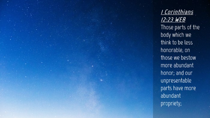 Picture 04 - 1 Corinthians 12:23 WEB Desktop Wallpaper - Those parts of the body which we think to be less - Desktop Bible Verse Wallpaper