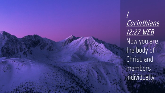 Picture 04 - 1 Corinthians 12:27 WEB Desktop Wallpaper - Now you are the body of Christ, and members - Desktop Bible Verse Wallpaper