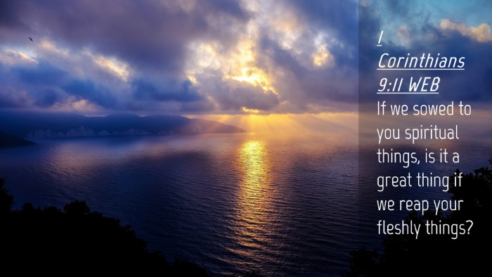 Picture 04 - 1 Corinthians 9:11 WEB Desktop Wallpaper - If we sowed to you spiritual things, is it a - Desktop Bible Verse Wallpaper
