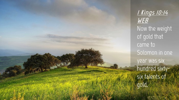 Picture 04 - 1 Kings 10:14 WEB Desktop Wallpaper - Now the weight of gold that came to Solomon in - Desktop Bible Verse Wallpaper