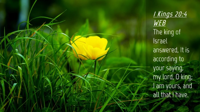 Picture 04 - 1 Kings 20:4 WEB Desktop Wallpaper - The king of Israel answered, It is according to - Desktop Bible Verse Wallpaper