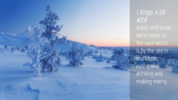 Picture 04 - 1 Kings 4:20 WEB Desktop Wallpaper - Judah and Israel were many as the sand which is - Desktop Bible Verse Wallpaper