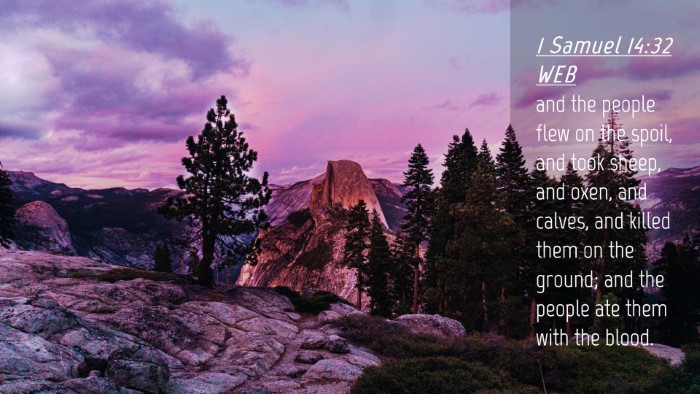 Picture 04 - 1 Samuel 14:32 WEB Desktop Wallpaper - and the people flew on the spoil, and took sheep, - Desktop Bible Verse Wallpaper