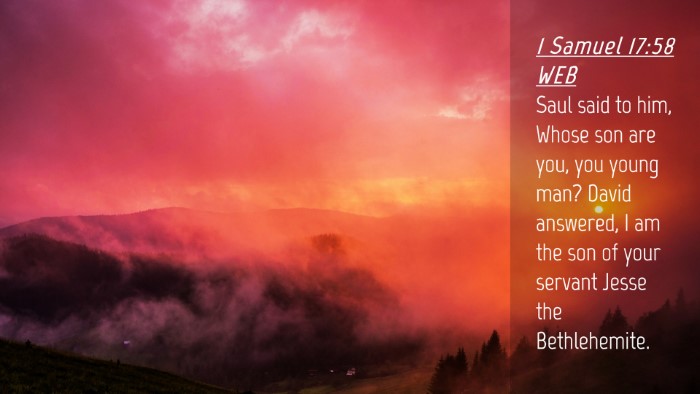 Picture 04 - 1 Samuel 17:58 WEB Desktop Wallpaper - Saul said to him, Whose son are you, you young - Desktop Bible Verse Wallpaper