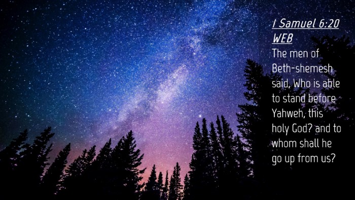 Picture 04 - 1 Samuel 6:20 WEB Desktop Wallpaper - The men of Beth-shemesh said, Who is able to - Desktop Bible Verse Wallpaper