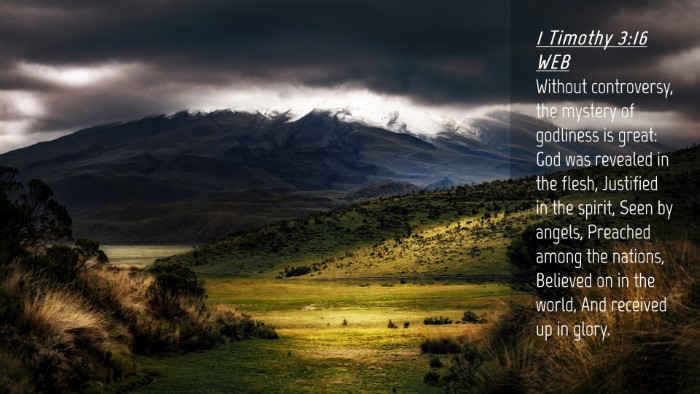 Picture 04 - 1 Timothy 3:16 WEB Desktop Wallpaper - Without controversy, the mystery of godliness is - Desktop Bible Verse Wallpaper