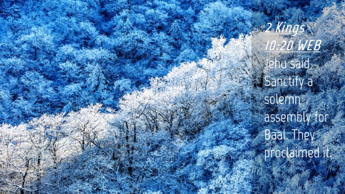 Picture 04 - 2 Kings 10:20 WEB Desktop Wallpaper - Jehu said, Sanctify a solemn assembly for Baal. - Desktop Bible Verse Wallpaper