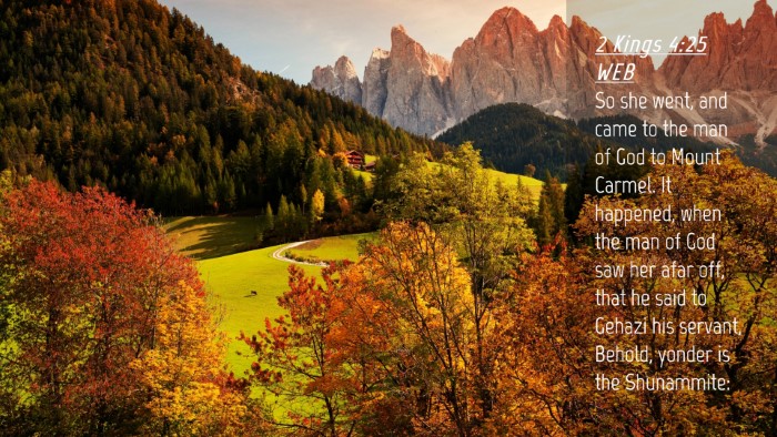 Picture 04 - 2 Kings 4:25 WEB Desktop Wallpaper - So she went, and came to the man of God to Mount - Desktop Bible Verse Wallpaper