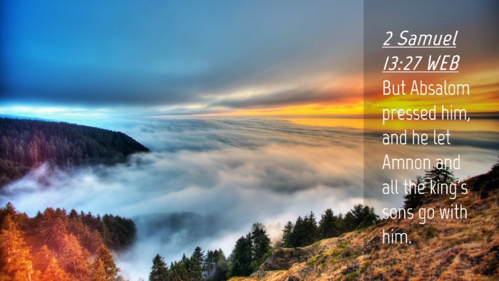 Picture 04 - 2 Samuel 13:27 WEB Desktop Wallpaper - But Absalom pressed him, and he let Amnon and all - Desktop Bible Verse Wallpaper