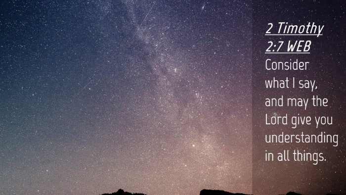 Picture 04 - 2 Timothy 2:7 WEB Desktop Wallpaper - Consider what I say, and may the Lord give you - Desktop Bible Verse Wallpaper