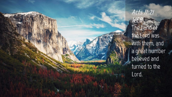 Picture 04 - Acts 11:21 WEB Desktop Wallpaper - The hand of the Lord was with them, and a great - Desktop Bible Verse Wallpaper
