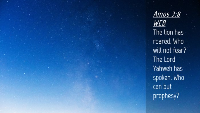 Picture 04 - Amos 3:8 WEB Desktop Wallpaper - The lion has roared. Who will not fear? The Lord - Desktop Bible Verse Wallpaper