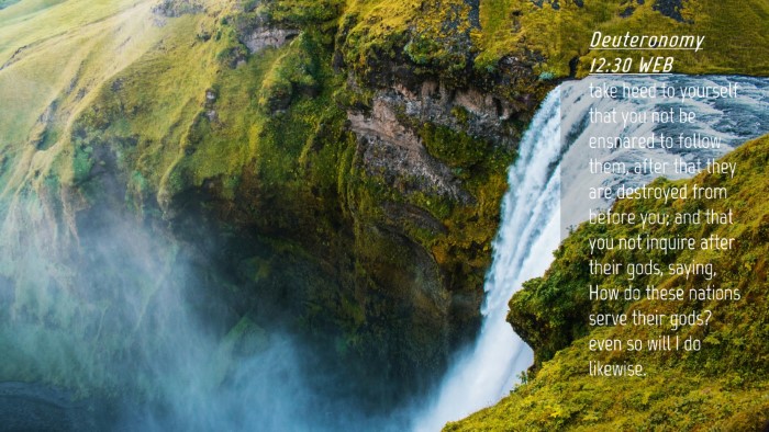 Picture 04 - Deuteronomy 12:30 WEB Desktop Wallpaper - take heed to yourself that you not be ensnared to - Desktop Bible Verse Wallpaper