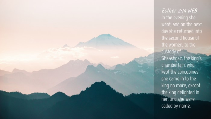 Picture 04 - Esther 2:14 WEB Desktop Wallpaper - In the evening she went, and on the next day she - Desktop Bible Verse Wallpaper