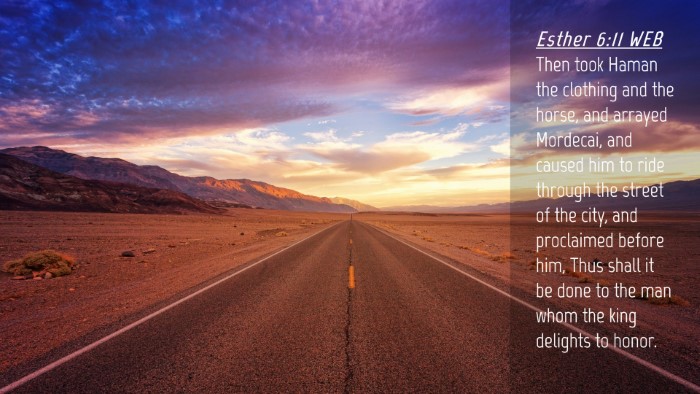 Picture 04 - Esther 6:11 WEB Desktop Wallpaper - Then took Haman the clothing and the horse, and - Desktop Bible Verse Wallpaper