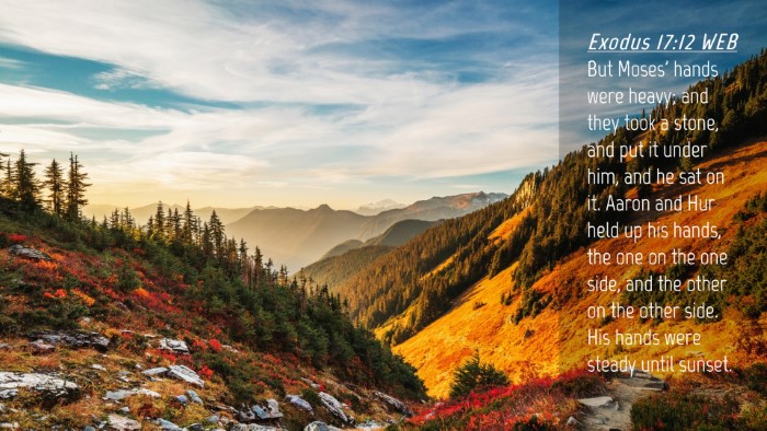 Picture 04 - Exodus 17:12 WEB Desktop Wallpaper - But Moses' hands were heavy; and they took a - Desktop Bible Verse Wallpaper