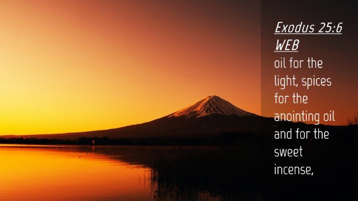 Picture 04 - Exodus 25:6 WEB Desktop Wallpaper - oil for the light, spices for the anointing oil - Desktop Bible Verse Wallpaper