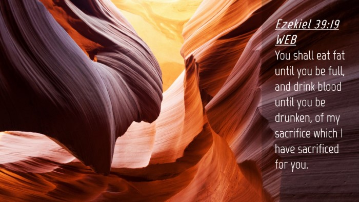 Picture 04 - Ezekiel 39:19 WEB Desktop Wallpaper - You shall eat fat until you be full, and drink - Desktop Bible Verse Wallpaper