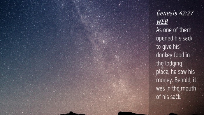 Picture 04 - Genesis 42:27 WEB Desktop Wallpaper - As one of them opened his sack to give his donkey - Desktop Bible Verse Wallpaper