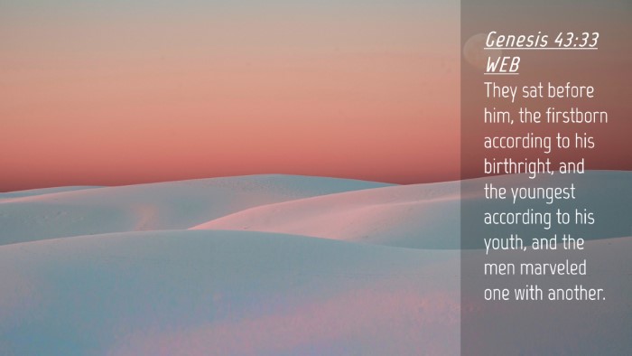 Picture 04 - Genesis 43:33 WEB Desktop Wallpaper - They sat before him, the firstborn according to - Desktop Bible Verse Wallpaper
