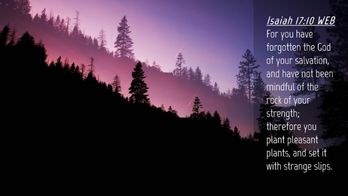Picture 04 - Isaiah 17:10 WEB Desktop Wallpaper - For you have forgotten the God of your salvation, - Desktop Bible Verse Wallpaper
