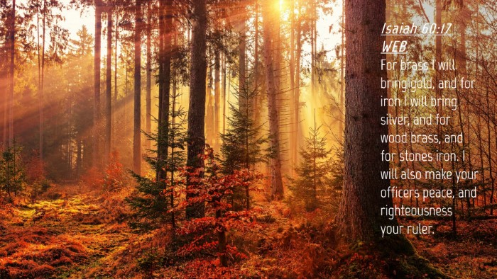 Picture 04 - Isaiah 60:17 WEB Desktop Wallpaper - For brass I will bring gold, and for iron I will - Desktop Bible Verse Wallpaper