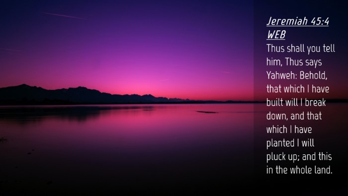 Picture 04 - Jeremiah 45:4 WEB Desktop Wallpaper - Thus shall you tell him, Thus says Yahweh: - Desktop Bible Verse Wallpaper