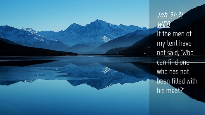 Picture 04 - Job 31:31 WEB Desktop Wallpaper - If the men of my tent have not said, 'Who can - Desktop Bible Verse Wallpaper