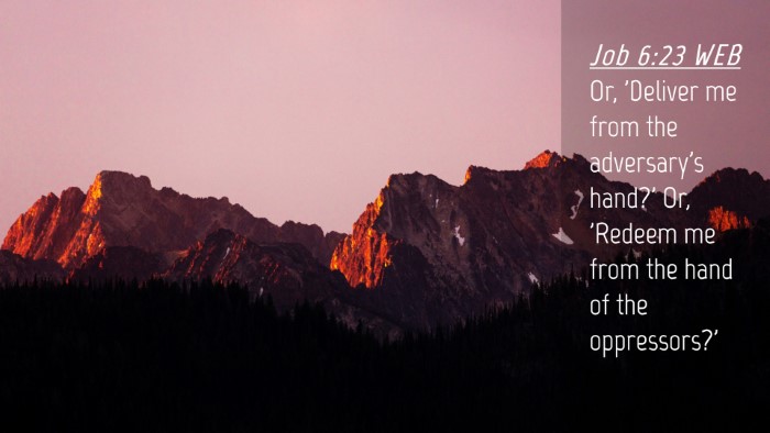Picture 04 - Job 6:23 WEB Desktop Wallpaper - Or, 'Deliver me from the adversary's hand?' Or, - Desktop Bible Verse Wallpaper