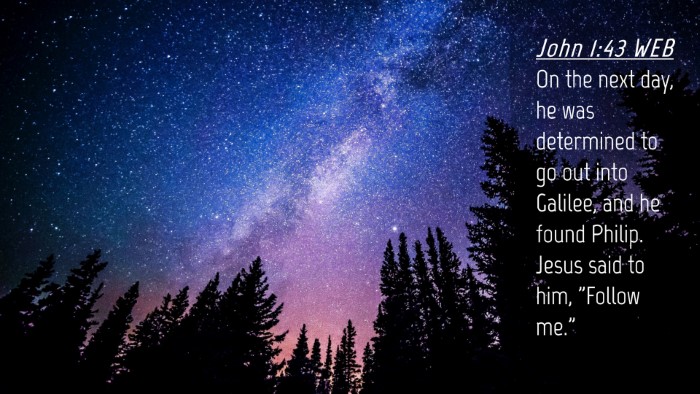 Picture 04 - John 1:43 WEB Desktop Wallpaper - On the next day, he was determined to go out into - Desktop Bible Verse Wallpaper