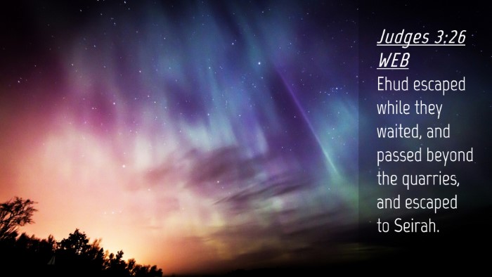 Picture 04 - Judges 3:26 WEB Desktop Wallpaper - Ehud escaped while they waited, and passed beyond - Desktop Bible Verse Wallpaper