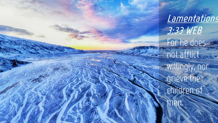 Picture 04 - Lamentations 3:33 WEB Desktop Wallpaper - For he does not afflict willingly, nor grieve the - Desktop Bible Verse Wallpaper