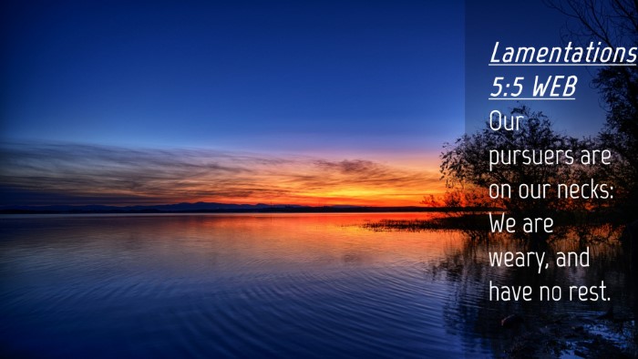Picture 04 - Lamentations 5:5 WEB Desktop Wallpaper - Our pursuers are on our necks: We are weary, and - Desktop Bible Verse Wallpaper