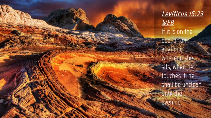 Picture 04 - Leviticus 15:23 WEB Desktop Wallpaper - If it is on the bed, or on anything whereon she - Desktop Bible Verse Wallpaper