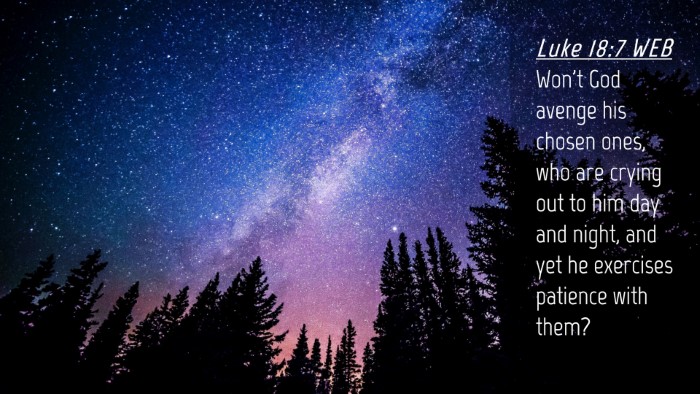 Picture 04 - Luke 18:7 WEB Desktop Wallpaper - Won't God avenge his chosen ones, who are crying - Desktop Bible Verse Wallpaper