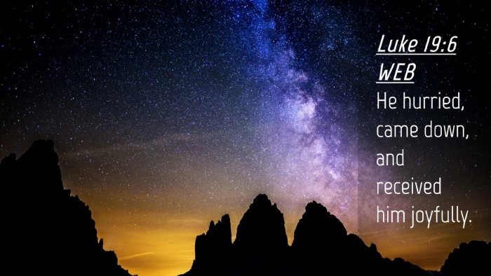 Picture 04 - Luke 19:6 WEB Desktop Wallpaper - He hurried, came down, and received him - Desktop Bible Verse Wallpaper