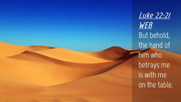 Picture 04 - Luke 22:21 WEB Desktop Wallpaper - But behold, the hand of him who betrays me is - Desktop Bible Verse Wallpaper