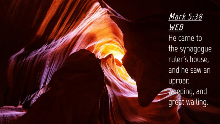 Picture 04 - Mark 5:38 WEB Desktop Wallpaper - He came to the synagogue ruler's house, and he - Desktop Bible Verse Wallpaper