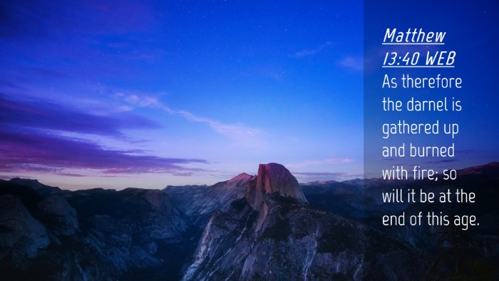 Picture 04 - Matthew 13:40 WEB Desktop Wallpaper - As therefore the darnel is gathered up and burned - Desktop Bible Verse Wallpaper