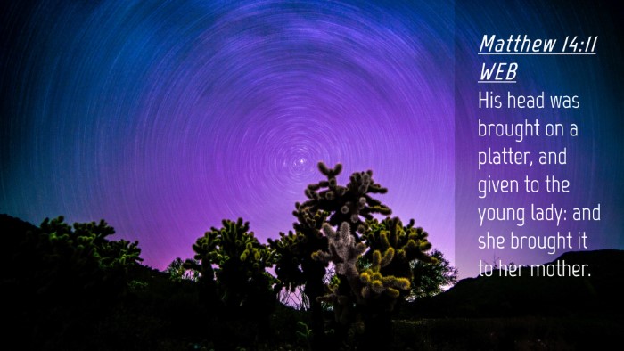 Picture 04 - Matthew 14:11 WEB Desktop Wallpaper - His head was brought on a platter, and given to - Desktop Bible Verse Wallpaper