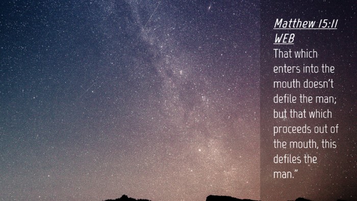 Picture 04 - Matthew 15:11 WEB Desktop Wallpaper - That which enters into the mouth doesn't defile - Desktop Bible Verse Wallpaper