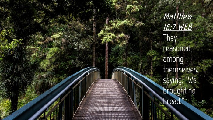 Picture 04 - Matthew 16:7 WEB Desktop Wallpaper - They reasoned among themselves, saying, 