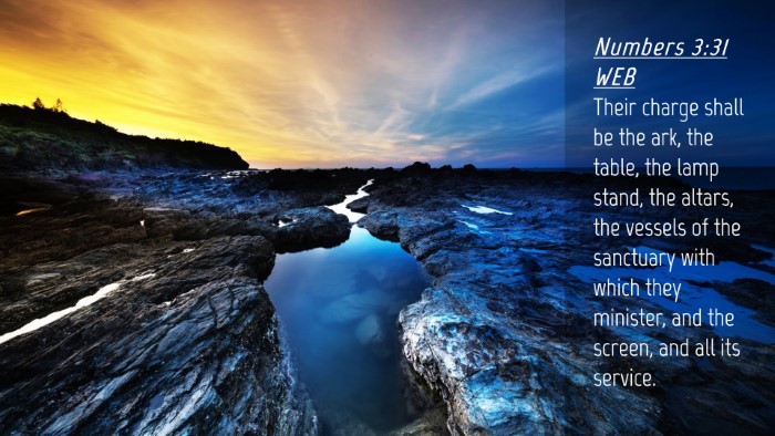Picture 04 - Numbers 3:31 WEB Desktop Wallpaper - Their charge shall be the ark, the table, the - Desktop Bible Verse Wallpaper