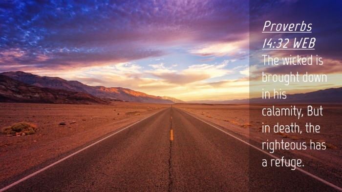Picture 04 - Proverbs 14:32 WEB Desktop Wallpaper - The wicked is brought down in his calamity, But - Desktop Bible Verse Wallpaper