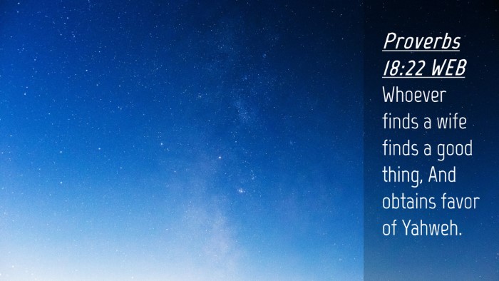 Picture 04 - Proverbs 18:22 WEB Desktop Wallpaper - Whoever finds a wife finds a good thing, And - Desktop Bible Verse Wallpaper