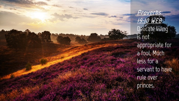 Picture 04 - Proverbs 19:10 WEB Desktop Wallpaper - Delicate living is not appropriate for a fool, - Desktop Bible Verse Wallpaper
