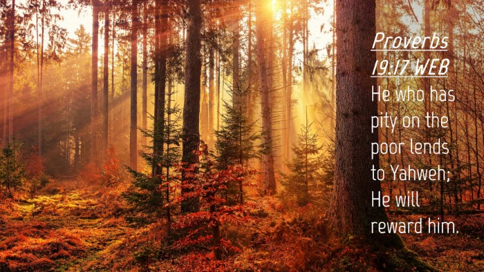 Picture 04 - Proverbs 19:17 WEB Desktop Wallpaper - He who has pity on the poor lends to Yahweh; He - Desktop Bible Verse Wallpaper