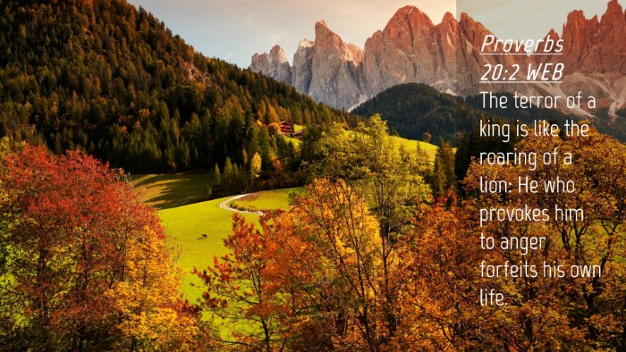 Picture 04 - Proverbs 20:2 WEB Desktop Wallpaper - The terror of a king is like the roaring of a - Desktop Bible Verse Wallpaper