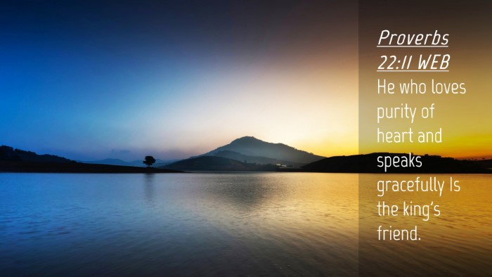 Picture 04 - Proverbs 22:11 WEB Desktop Wallpaper - He who loves purity of heart and speaks - Desktop Bible Verse Wallpaper